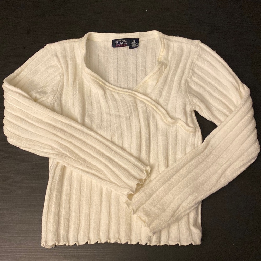 Children’s Cream Dressy Ribbed Sweater with Lettuce Edging